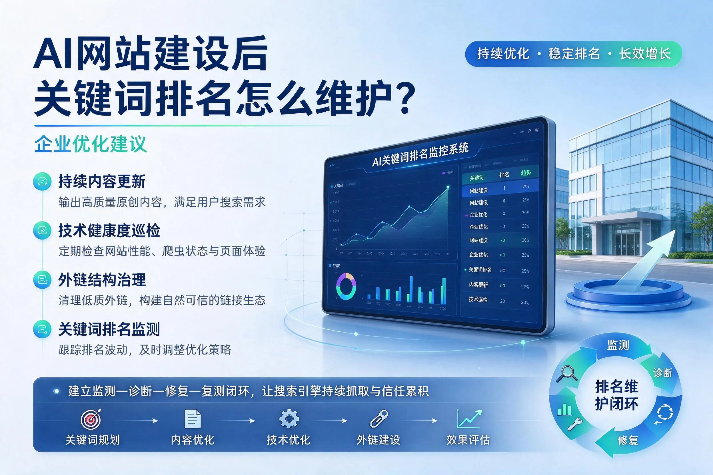 AI网站建设后关键词排名怎么维护？温州企业优化建议