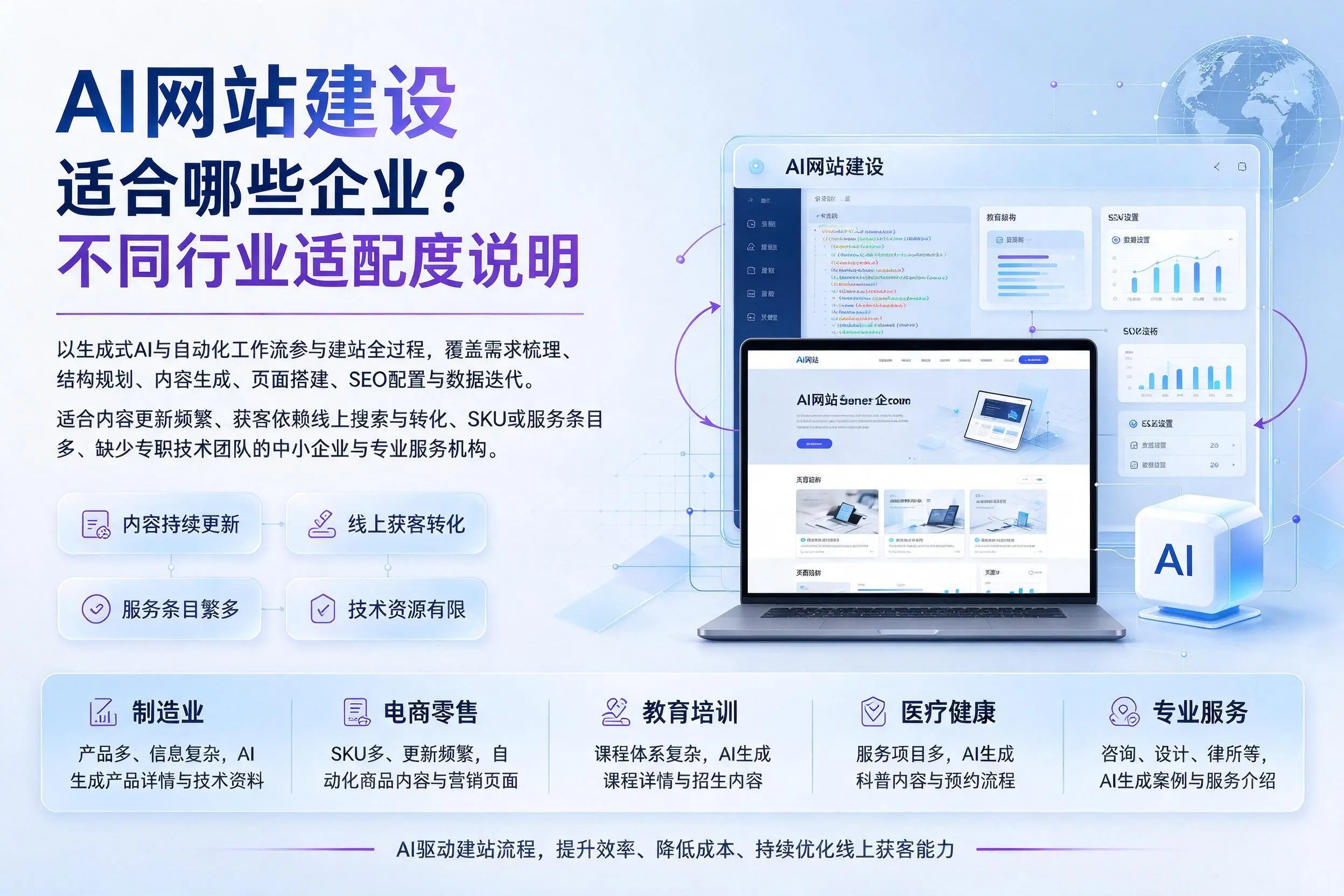 AI网站建设适合哪些企业?温州不同行业适配度说明